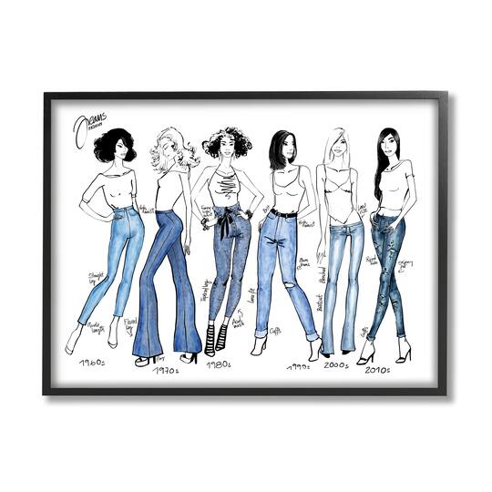 Stupell Industries Denim By Decades Female Fashion Jeans Blue White in Frame Wall Art